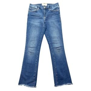 Free People Flare Jeans Frayed Hem Mid-Rise Denim‎ Blue Jeans W27 Fits 26" Y2K